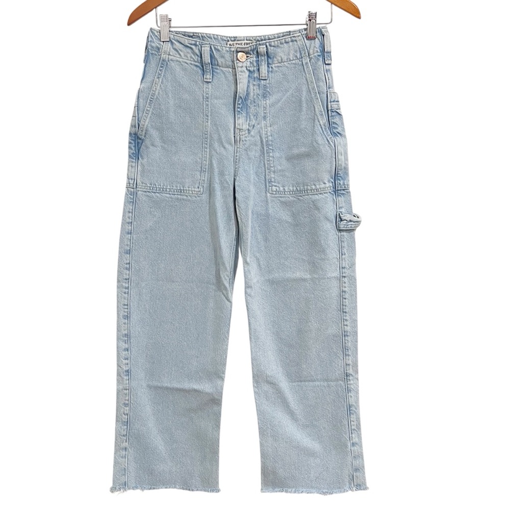 EUC Free People Light Wash Major League Mid Rise Wide Leg Crop Jeans (altered)